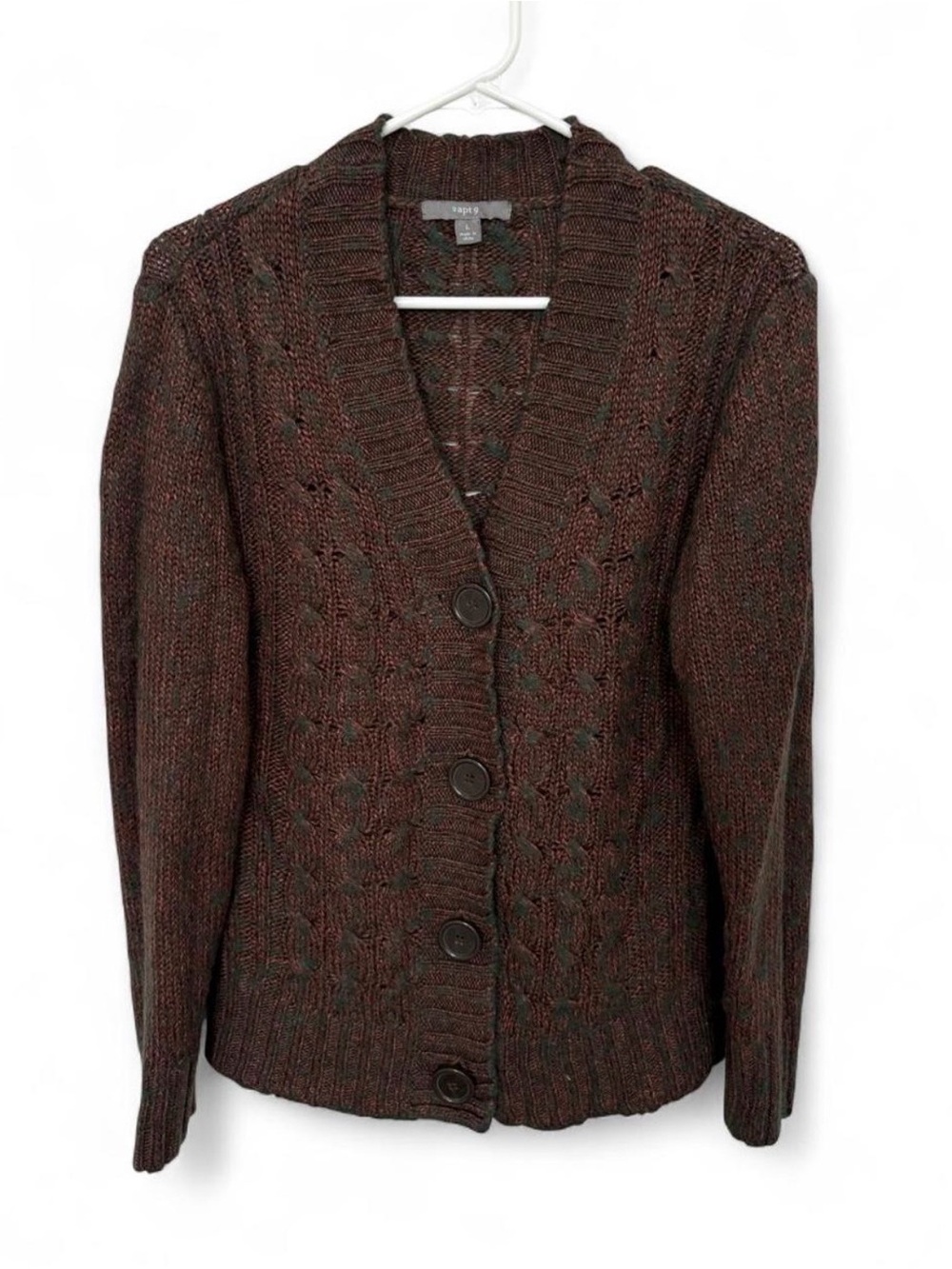 Apt. 9 Wool Blend Cable Knit Open Stitch Button Front Cardigan Sweater Large